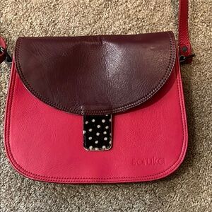 Pink and Brown Two-Tone Crossbody Bag